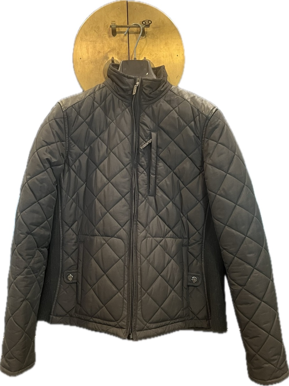 Lauren Ralph Lauren Black Quilted Leather-Trim Jacket